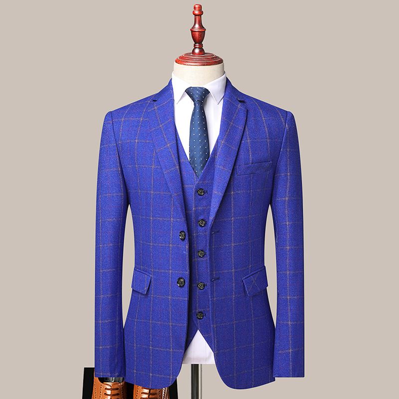 Completo da uomo a quadri CT in stile coreano, vestibilità slim fit, modello 2025, per uomini giovani e di mezza età, completo da tre pezzi_voghion.com