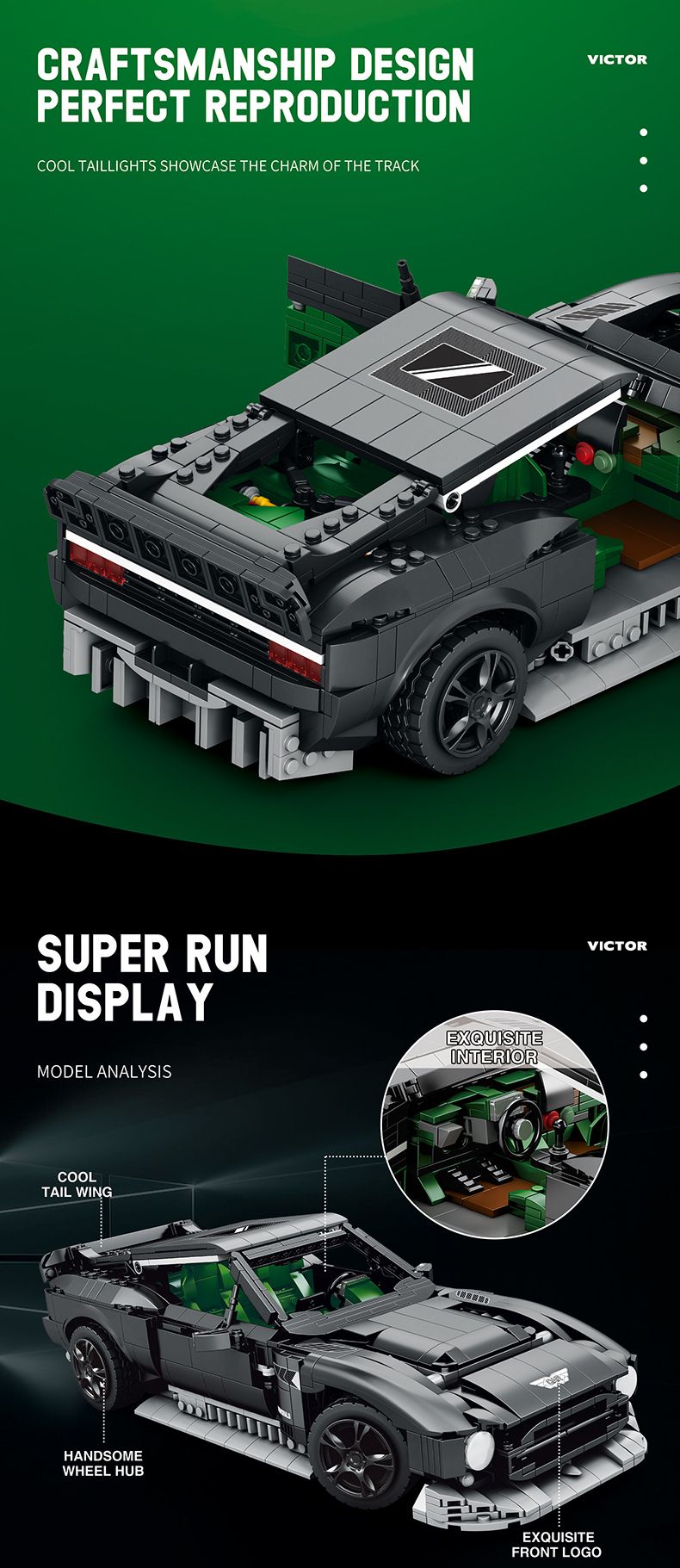 Supercar VICTOR Building Blocks – 800+ ABS Bricks STEM Toy For Boys, DIY Racing Car Model With Battery-Powered Motor_voghion.com