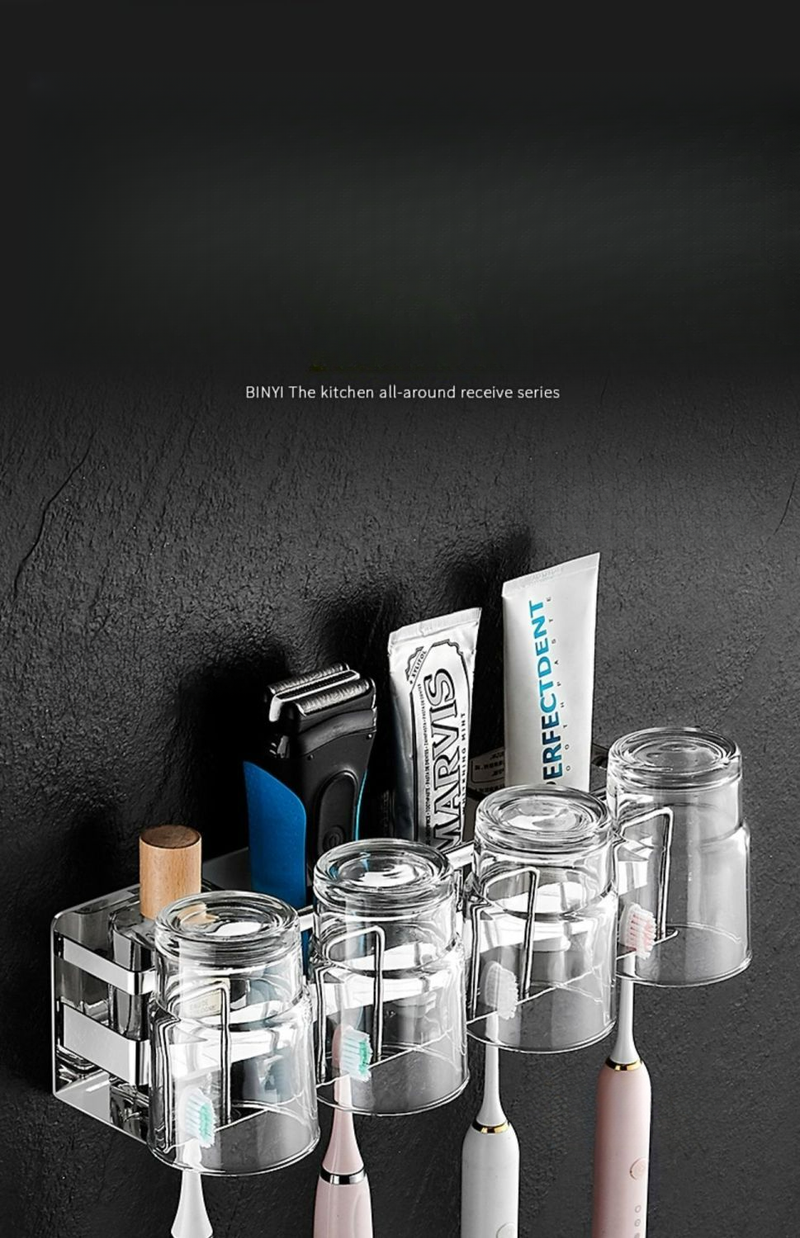 Portaspazzolino e dentifricio staccabile per bagno, supporto da parete senza foratura, in acciaio inox 304_voghion.com