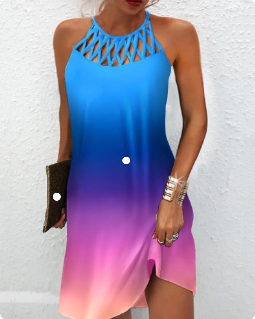 Rochie casual fără mâneci, cu imprimeu din plasă și curea, în stil etnic, 2025, primăvară/vară, nouă, pentru femei_voghion.com