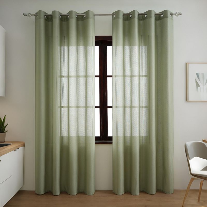 Linen Look Sheer Curtains For Living Room & Bedroom - Ready-Made Polyester Striped Window Scrim, Semi-Sheer (40-70% Light Filtering)_voghion.com