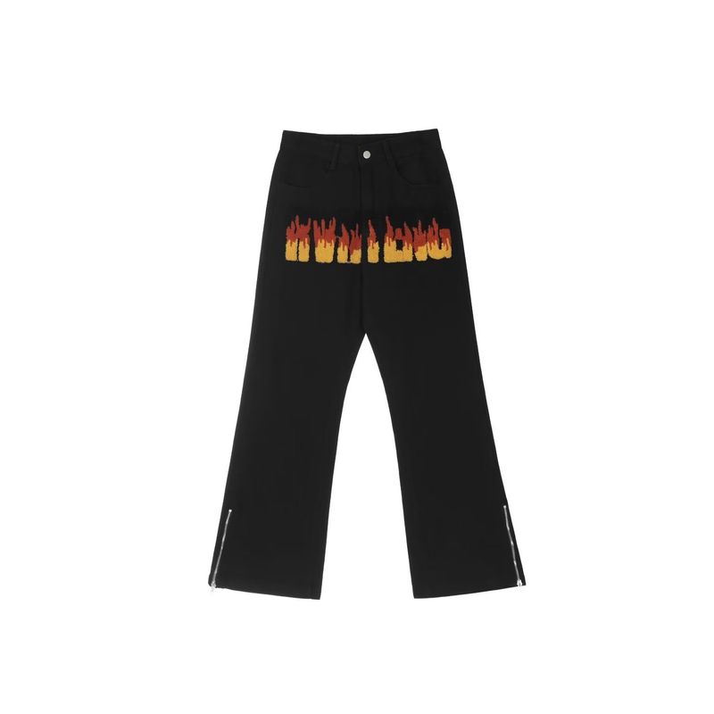 Asciugamani alla moda ricamati con cerniera larga pantaloni lunghi a gamba dritta jeans hip-hop americani da strada_voghion.com
