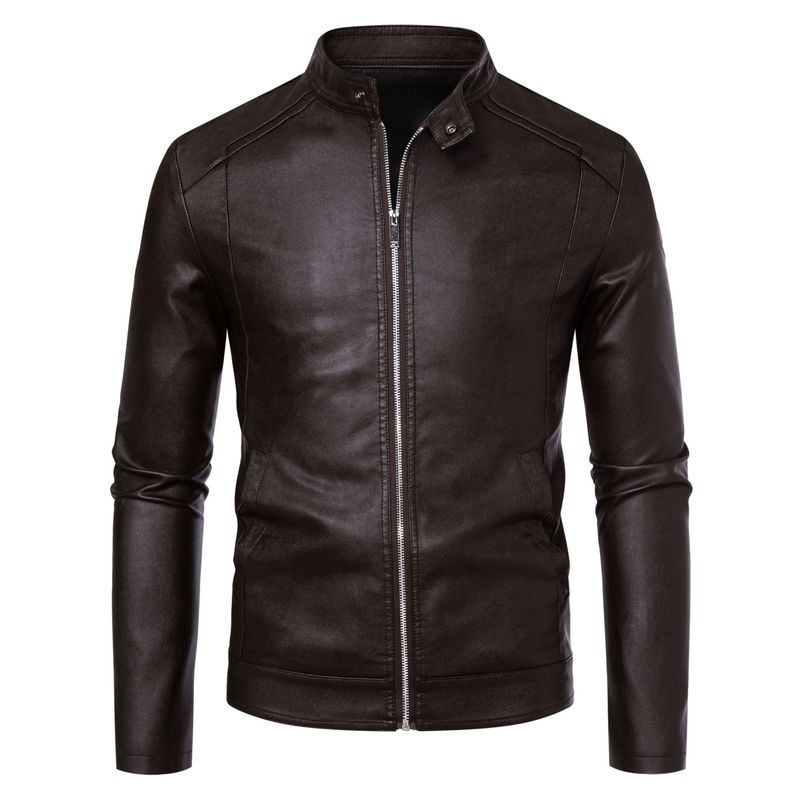 Giacca in pelle spessa, versatile, foderata in pile, vestibilità slim, da uomo, autunno inverno 2025, nuova taglia forte_voghion.com