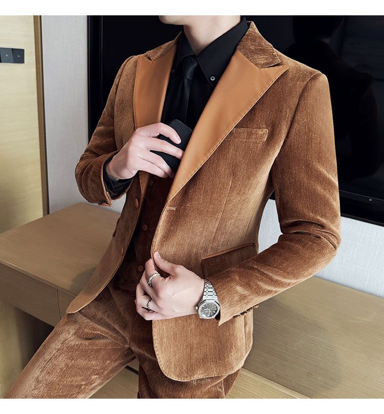 Męska odzież jesień i zima designerskie skórzane garnitury retro wysokiej klasy moda slim fit trzyczęściowe garnitury_voghion.com