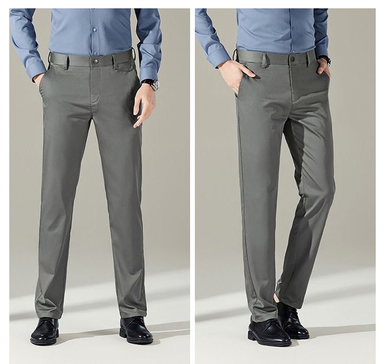 Anzughose aus Seidenmischung für Herren – Stretch-Businesshose aus knitterfreiem und atmungsaktivem Stoff für Büro und Abendgarderobe (Schwarz, Blau)_voghion.com