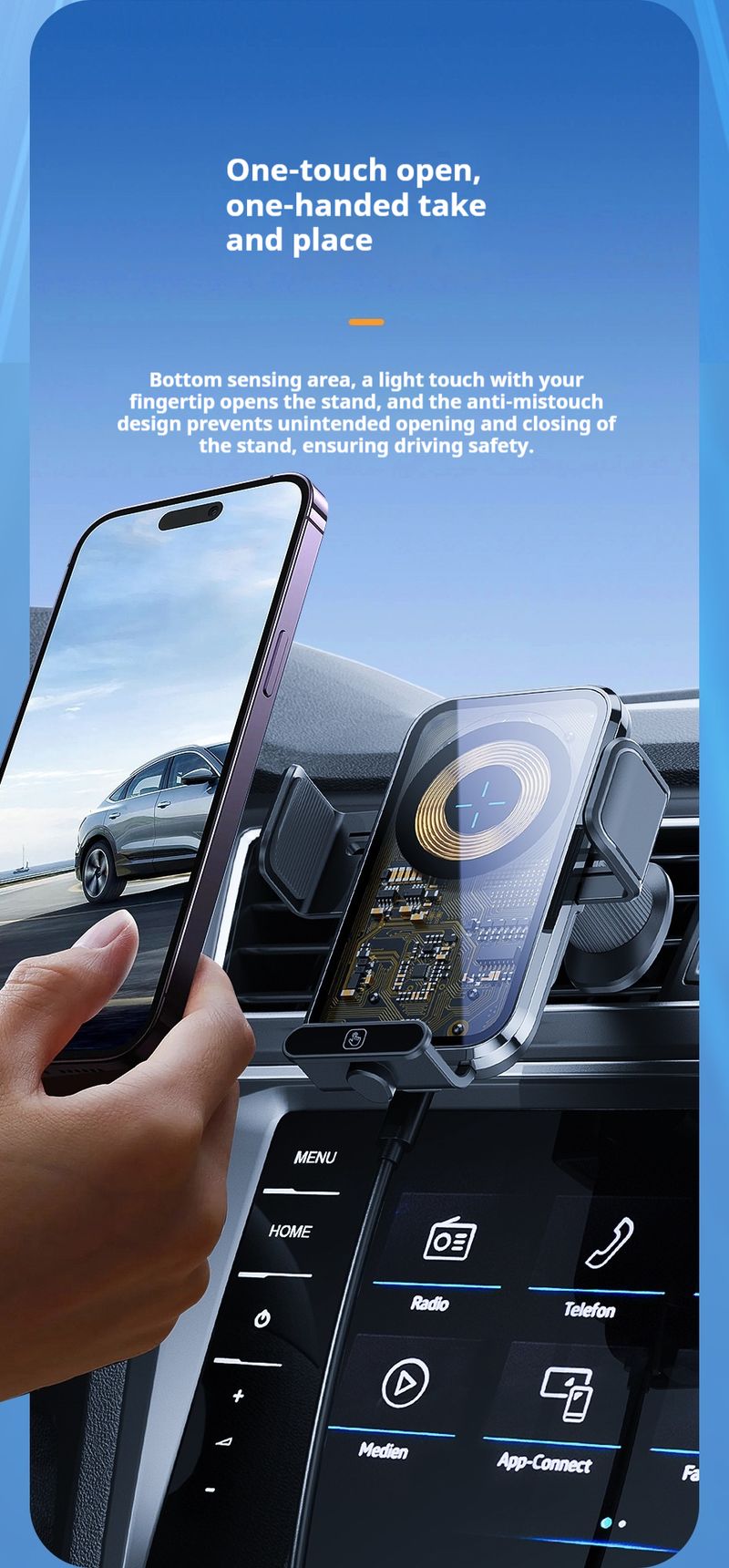 Suitable For IOS Android Transparent Magnetic Wireless Car Charging Stand 15W Fast Charging Compatible Internally Visible 66W Wireless Stand_voghion.com