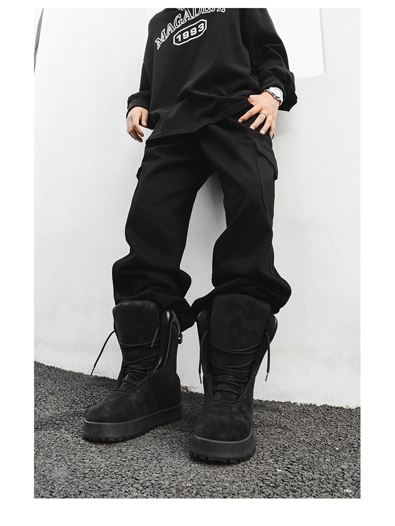 Yellow Suede Thermal High-Top Boots Stylish And Versatile Snow Boots Men's_voghion.com