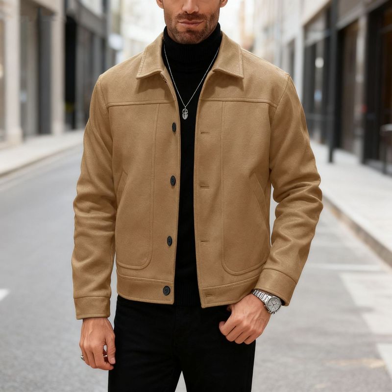 Men's Slim Fit Wool Blend Peacoat Single Breasted Notch Lapel Jacket For Autumn Winter Casual Business Wear (Grey, Black, Khaki, Beige)_voghion.com