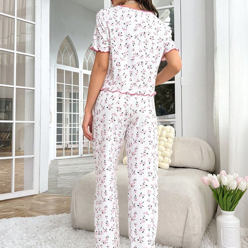 ChicShe Cross-Border Pyjama-Set für Damen, Frühling/Sommer, neuer europäischer und amerikanischer Stil, hochwertiges Set mit Rundhalsausschnitt und langer Hose._voghion.com