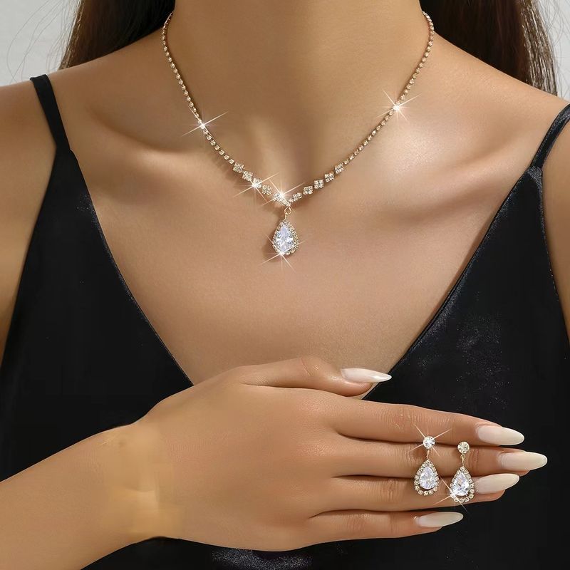 Gioielli Sposa Accessori Zircone Collana Orecchini Catena Decorazione Donna Set_voghion.com