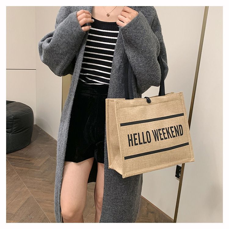 Beach Bag Thickened Large Capacity Linen Underarm Bag Shopping Bag Commuter Tote Bag Premium Casual Hand Bill Shoulder Bag Minimalism_voghion.com