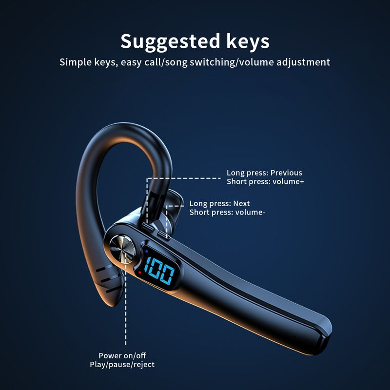 130mAh Noise Canceling LED Music Stereo Digital Wireless Display 1Pc Play V5.2 Bluetooth-compatible Earphone with Mic_voghion.com