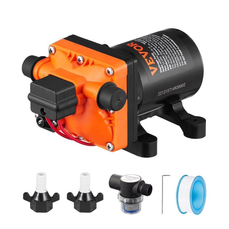 VEVOR Water Diaphragm Pump, 12V DC, 3.5 GPM Flow, 55 PSI Rated Pressure (40-80 PSI Adjustable), 1/2" MNPT Self Priming Sprayer Pump With Pressure Switch For RV Camper Marine Boat Lawn, FCC Certified_voghion.com