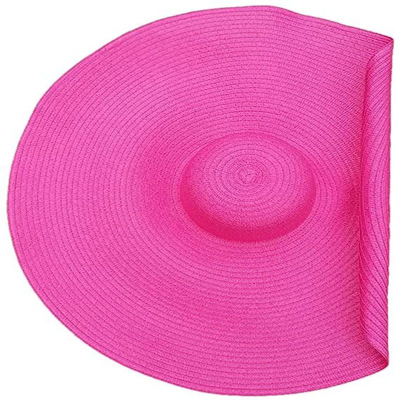Cappello da spiaggia da donna a tesa larga oversize alla moda in paglia da spiaggia, cappello da sole estivo in morbida pelliccia con bordo arricciato_voghion.com
