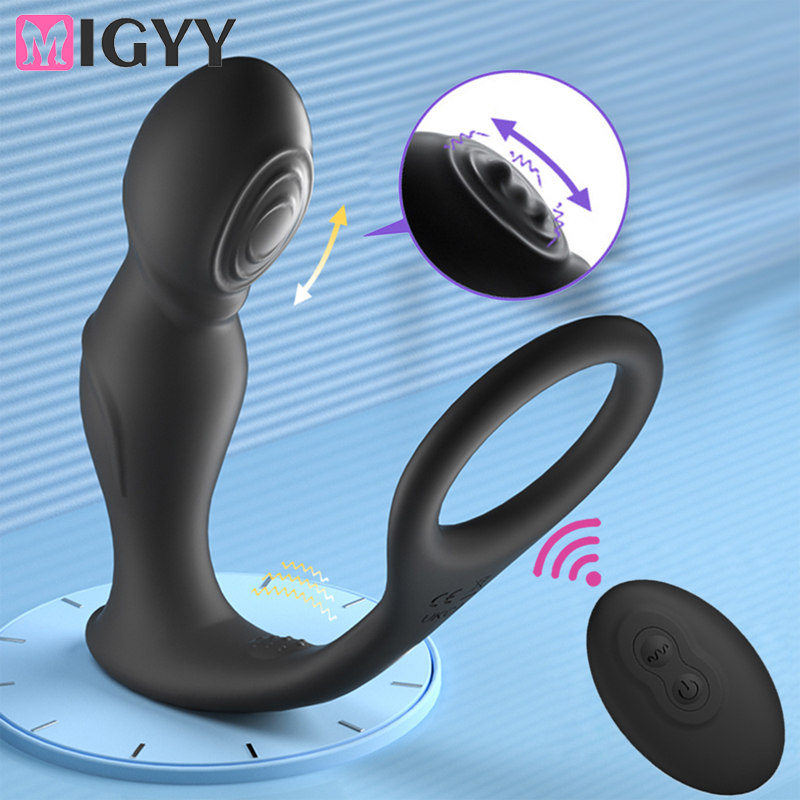 Männliche Prostata-Massage, Fern-Analvibrator, 10 Geschwindigkeiten, Verzögerung der Ejakulation, Ring, Hoden, Stimulieren, Anus-Plug, Hintern_voghion.com