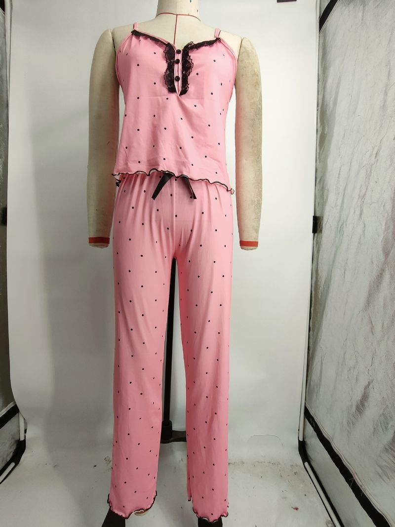 Damenbekleidung Neuer Pyjama mit V-Ausschnitt Bequemer Home-Button-Hosenträgerhose Home-Kleidungsanzug_voghion.com