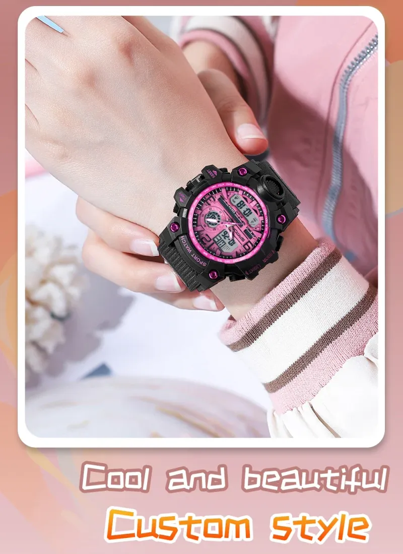 SANDA 3353 Sports Waterproof Electronic Shockproof LED Dual Display Lady Quartz Wristwatches Digital Watch For Boy Girl Children_voghion.com