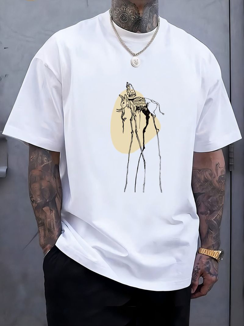 Salvador Dali Elefante Disegno Lineare (1948) Opera d'Arte T-shirt Grafica Uomo Unisex Abbigliamento Firmato Versatile Streetwear Comodo Casual Elasticizzato_voghion.com