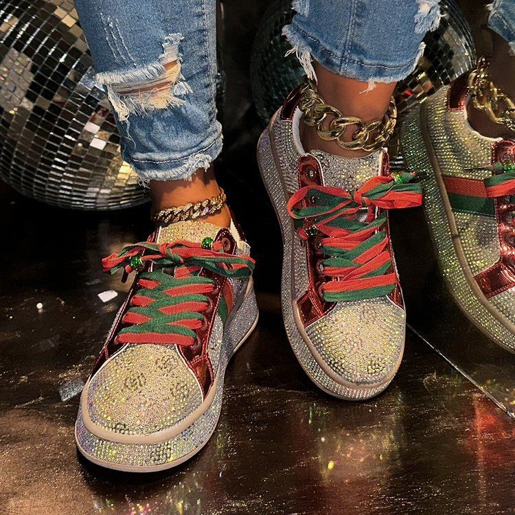 Full Diamond Thick Sole Sneakers 2025 Spring New Color Block Embroidered Large Size Casual Sports Shoes For Women_voghion.com