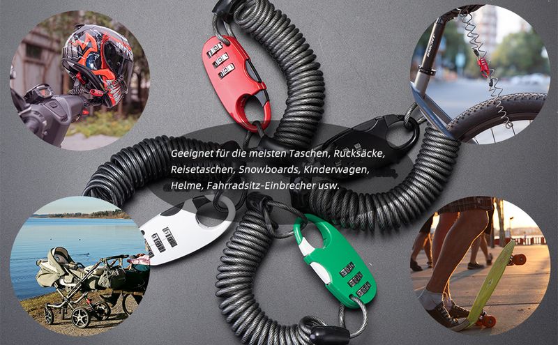 Lucchetto per casco ROCKBROS, lucchetto per mini bici e moto, lucchetto a cavo, lucchetto a combinazione_voghion.com