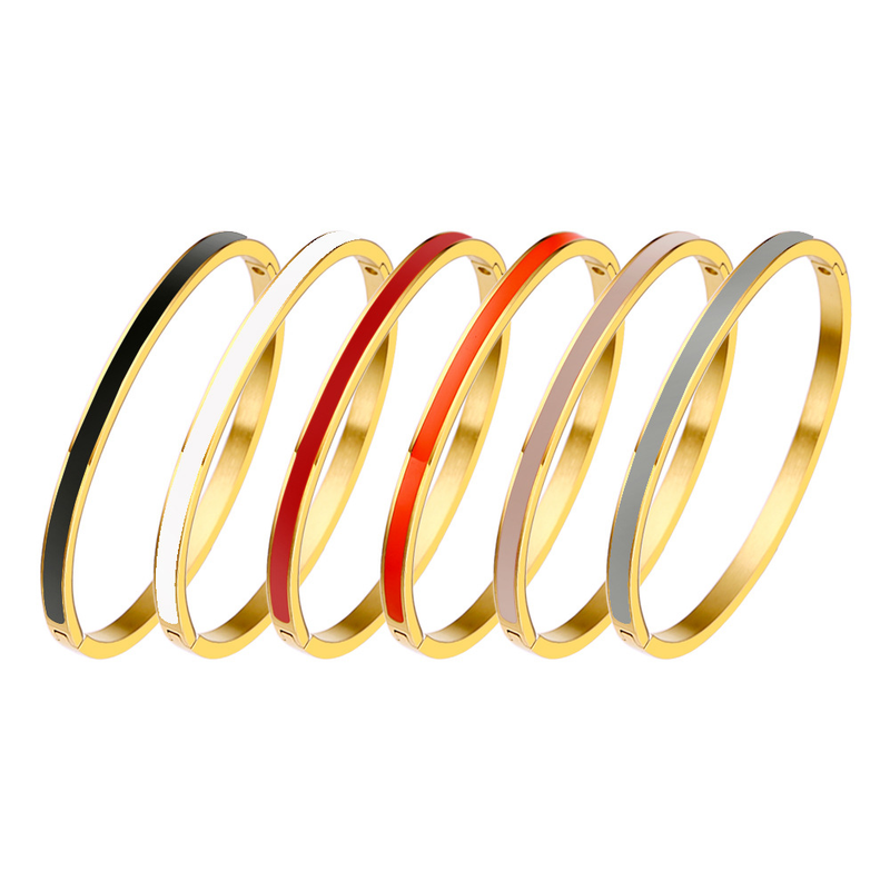 Designer's Vintage Enamel Drop Glue Titanium Steel Bracelet 6mm Wide Gold Drop Glue Colorful Enamel Bracelet Fashion Women's Snap Bracelet_voghion.com