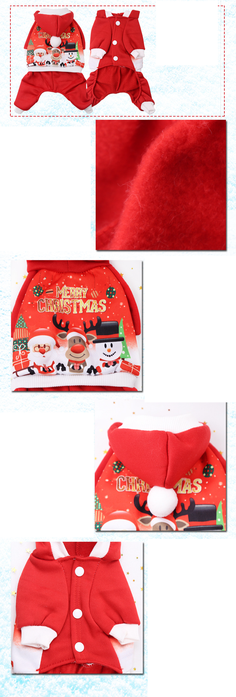 Felpa con cappuccio in pile con pupazzo di neve di Natale a quattro zampe, vestiti per animali domestici, cani e gatti_voghion.com