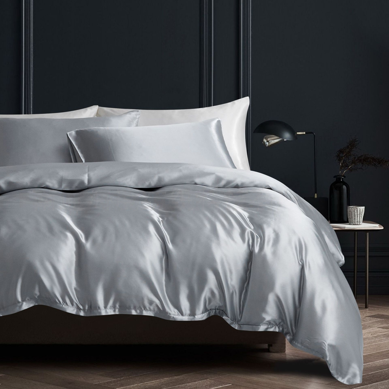 Set di biancheria da letto in seta, copripiumino di lusso in morbido raso con 2 federe in raso, leggero per tutte le stagioni._voghion.com