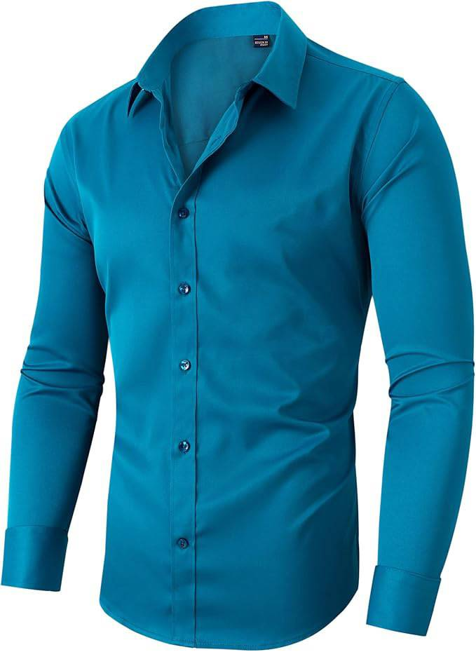 Camicia elasticizzata a quattro lati da uomo, casual da lavoro, a maniche lunghe, tinta unita, molto venduta_voghion.com