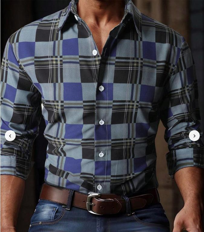 Men's Clothing Plaid Striped Printed Shirt Cuban Collar Casual Short Sleeved Lapel Shirts_voghion.com