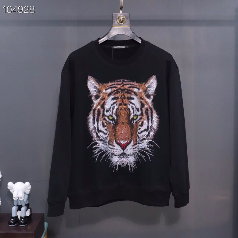 Suéter informal de cuello redondo para hombre y mujer, con estampado digital de cabeza de tigre y diamantes, talla grande, holgado_voghion.com