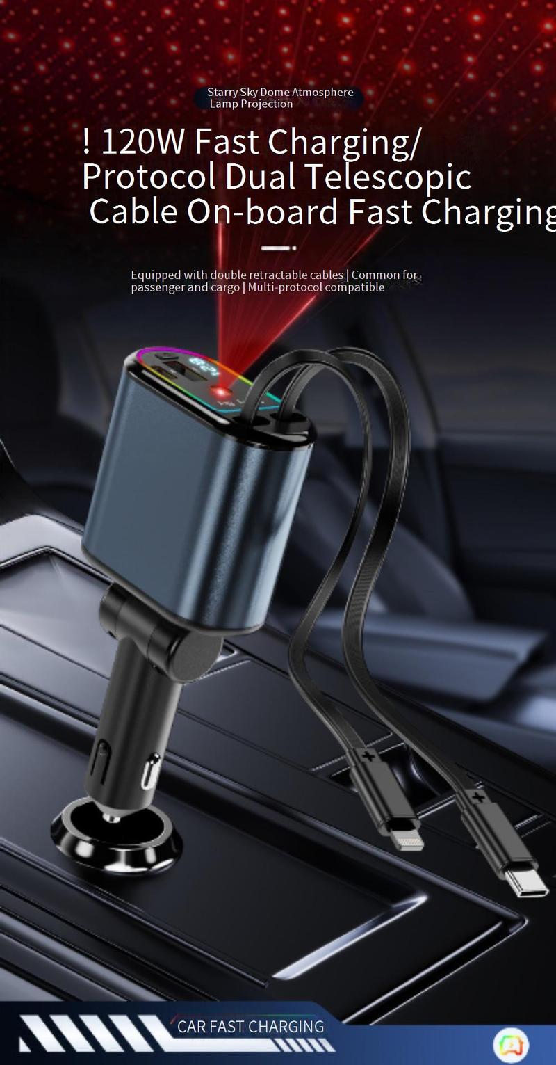 Car Chargers New C9 Starry Sky Top Fast Charging 120W Comes With Retractable Cable Car Charger One To Four Multi Function Digital Display Car Charger_voghion.com