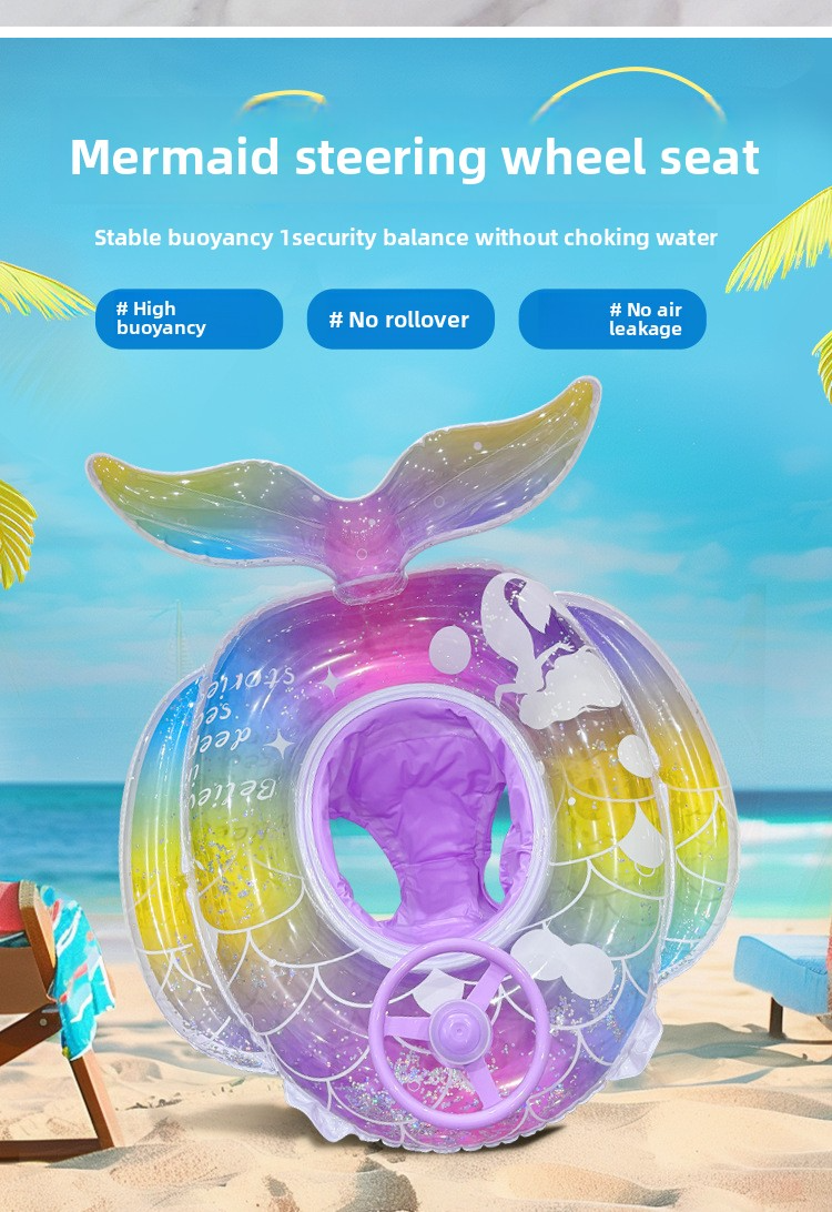 Kids Mermaid Swim Ring - Sparkling Scale Design With Anti-Tip Steering Wheel (Thickened Eco-Friendly PVC Summer Water Play Ages 3-8)_voghion.com