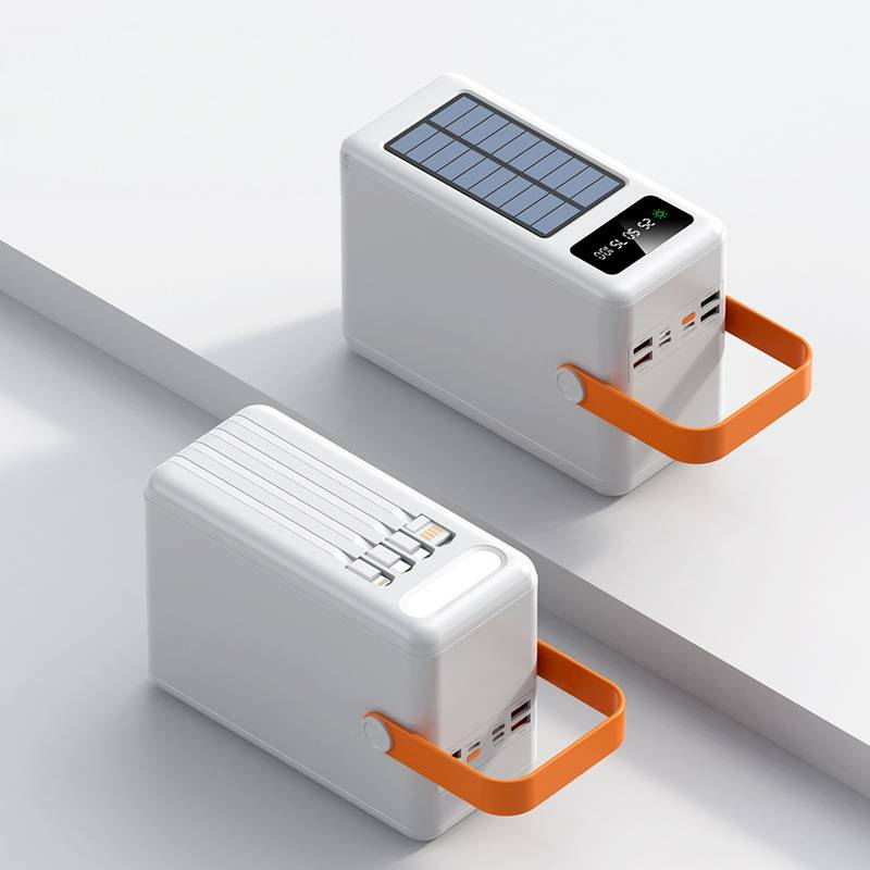 Batterie externe solaire robuste 80 000 mAh avec câbles intégrés et éclairage LED – Chargeur portable haute capacité pour aventures en plein air, voyages et secours d'urgence_voghion.com