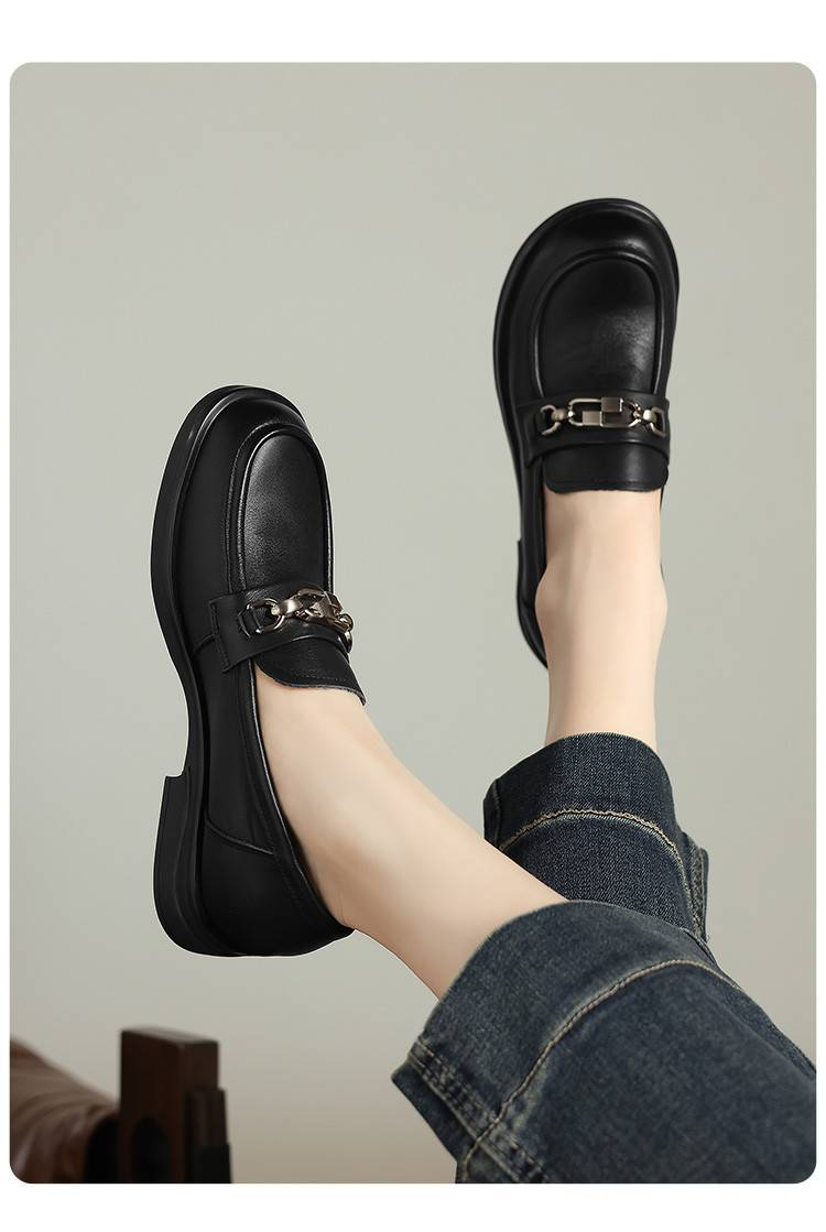 Cameido Damen-Loafer aus echtem Leder – Schwarze runde Zehenpartie mit 3 cm Gummisohle_voghion.com