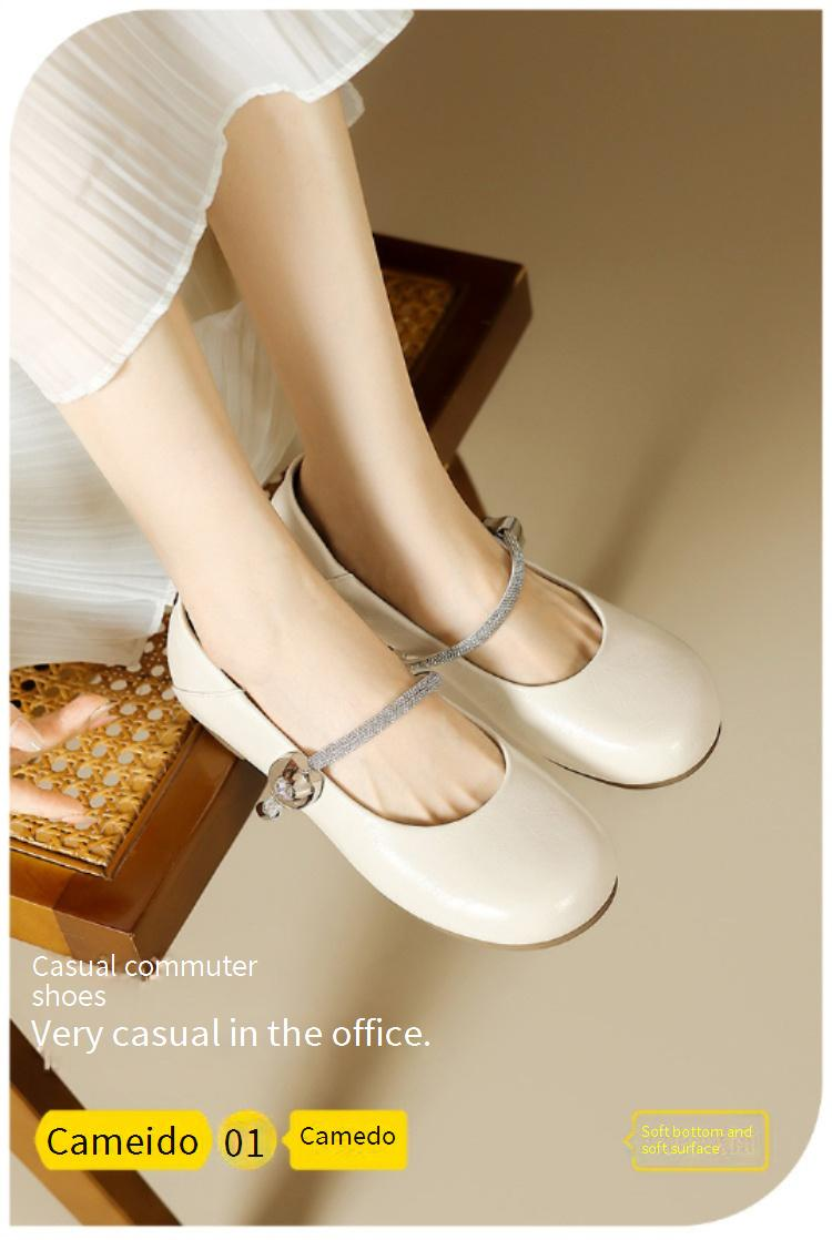 【Weiche Sohle und weiches Obermaterial】 Cameido Mary-Jane-Schuhe mit Knöchelriemen und Kristallen, 2025 Herbstschuhe mit runder Zehenpartie und niedrigen, flachen Einzelschuhen_voghion.com