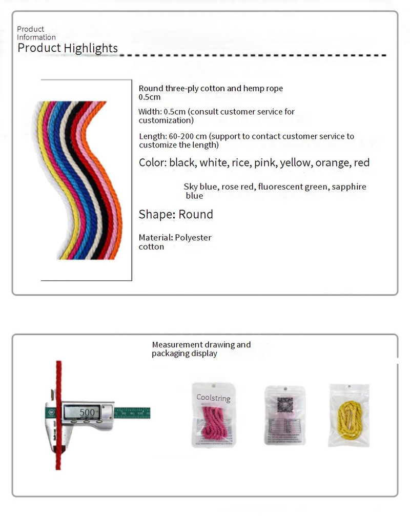 Lacci per scarpe in poliestere e cotone, sottili, 0,5 cm, carini, in tinta unita, rotondi, in corda di cotone, accessori in corda_voghion.com