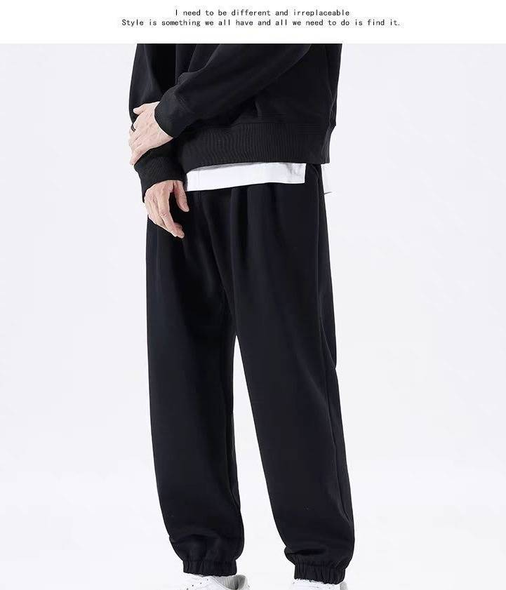 Pantalones deportivos rectos estilo coreano para hombre: 95 % poliéster, cintura alta, corte holgado (ligeros, minimalistas, cintura con cordón, negro/gris)_voghion.com