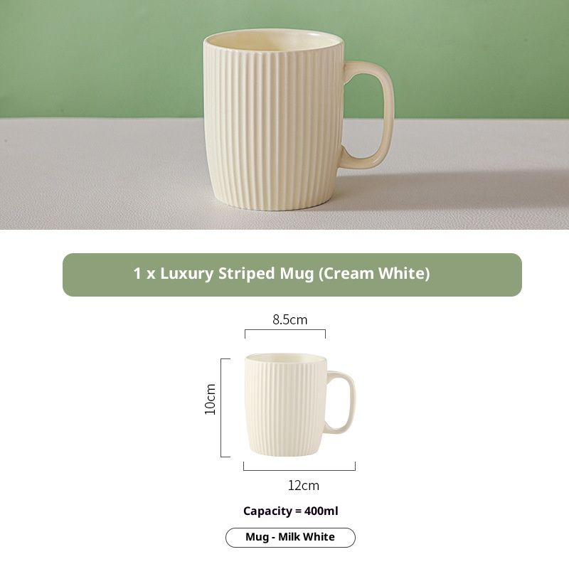 Handcrafted Glazed Ceramic Mug With Vertical Lines - 400ml Elegant Coffee Cup For Home & Office, Comes With Lid_voghion.com