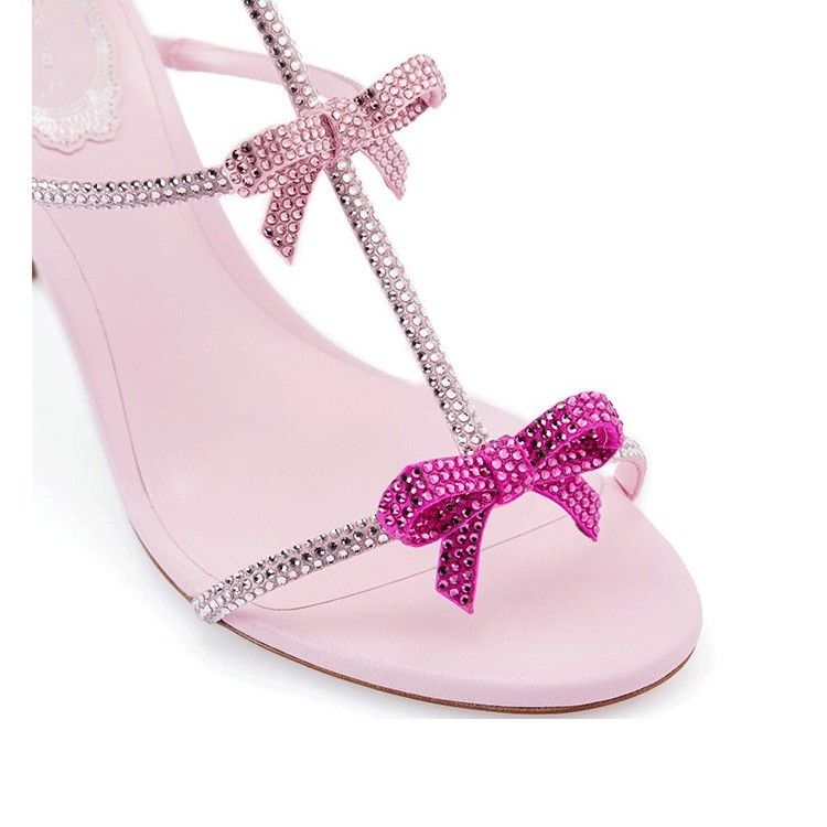 Women's Elegant Bow Knot Rhinestone Strappy Sandals - Open Toe High Heel Roman Shoes With Thin Heel For Summer With Stiletto Heels._voghion.com