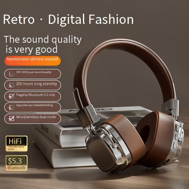 Wireless Bluetooth 5.3 Over-Ear Headphones With Deep Bass, Retro Style, Lightweight Comfort For Music, Gaming & Work_voghion.com