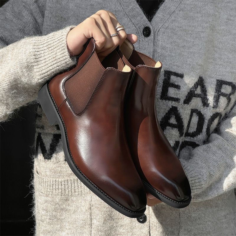 Retro Handgemachte Spitzschuhe Gentleman Chelsea Boots Herrenschuhe Lässige Kurze Stiefel Polierte Martin Boots_voghion.com
