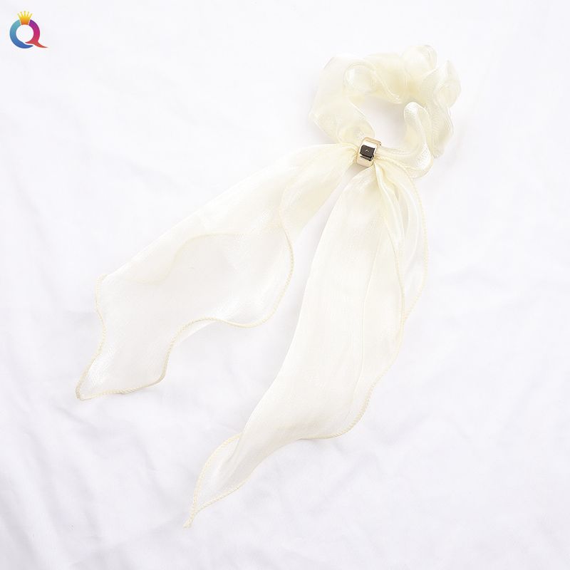 Elástico de cabelo com fita de cetim - Acessórios de cabelo com laço elegante para mulheres (cor sólida, ajustável, antiderrapante)_voghion.com