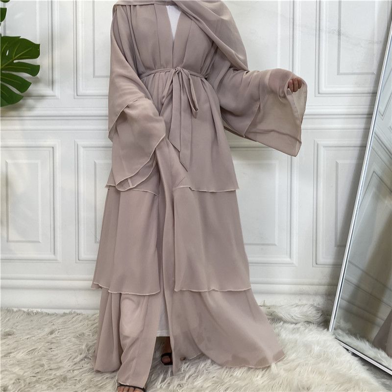 Women's Middle Eastern fashion classic Islamic Dubai new three-layer chiffon cardigan robe _voghion.com