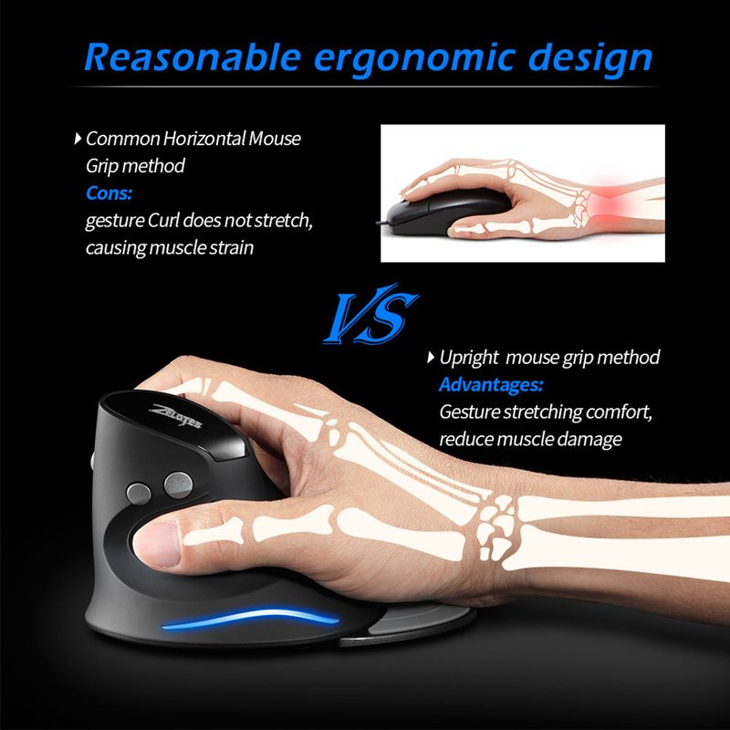 ZELOTES F-17 Gaming Ergonomic Upright Optical Vertical Wrist Rest Wireless 6 Button Desktop PC Gamer Mouse_voghion.com