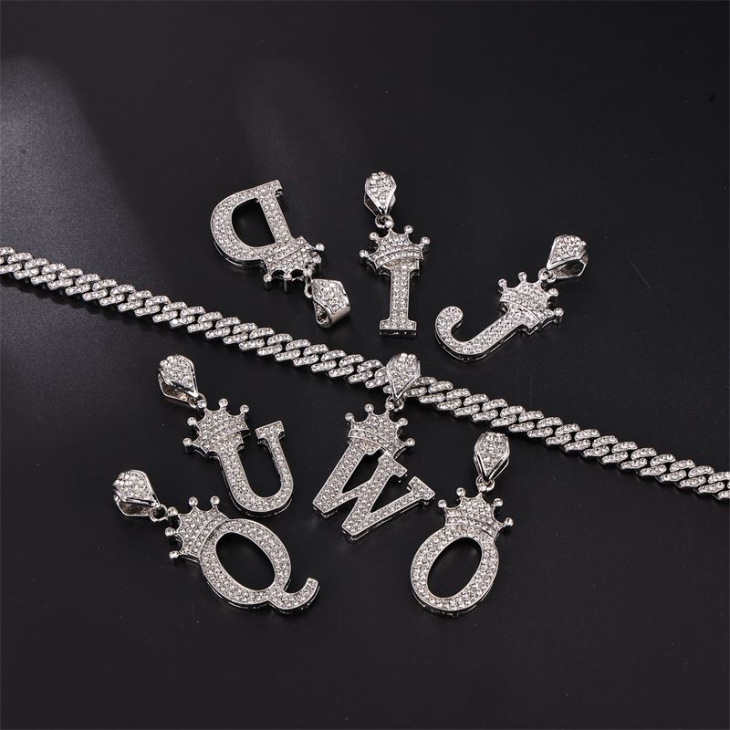 Collana con lettera a forma di corona popolare in oro e argento per uomo e donna hip hop, con diamanti pieni, collana con lettera a forma di fiore, lotto di gioielli_voghion.com