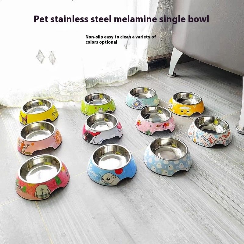 Huisdierbenodigdheden cartoon melamine roestvrij staal enkele voerbak antislip gemakkelijk schoon te maken kat en hond universeel_voghion.com