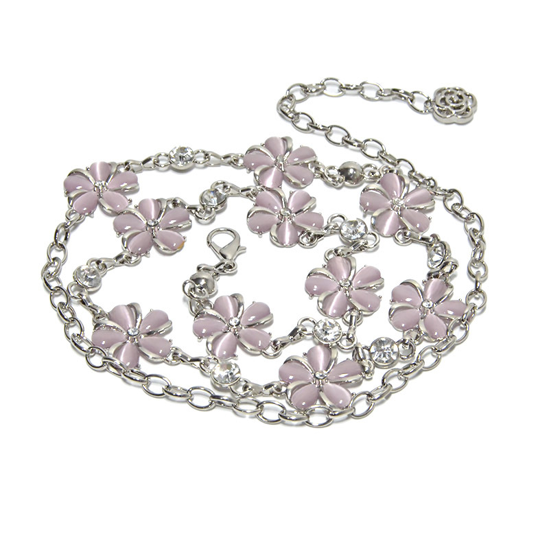 Nuova catena sottile di cristallo da donna, versione coreana, intarsio di fiori di strass in metallo con catena in vita di danza del ventre_voghion.com