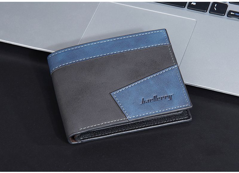 New men's wallet short baellerry contrast color multi-card slots tri-fold coin purse anti-magnetic wallet men_voghion.com