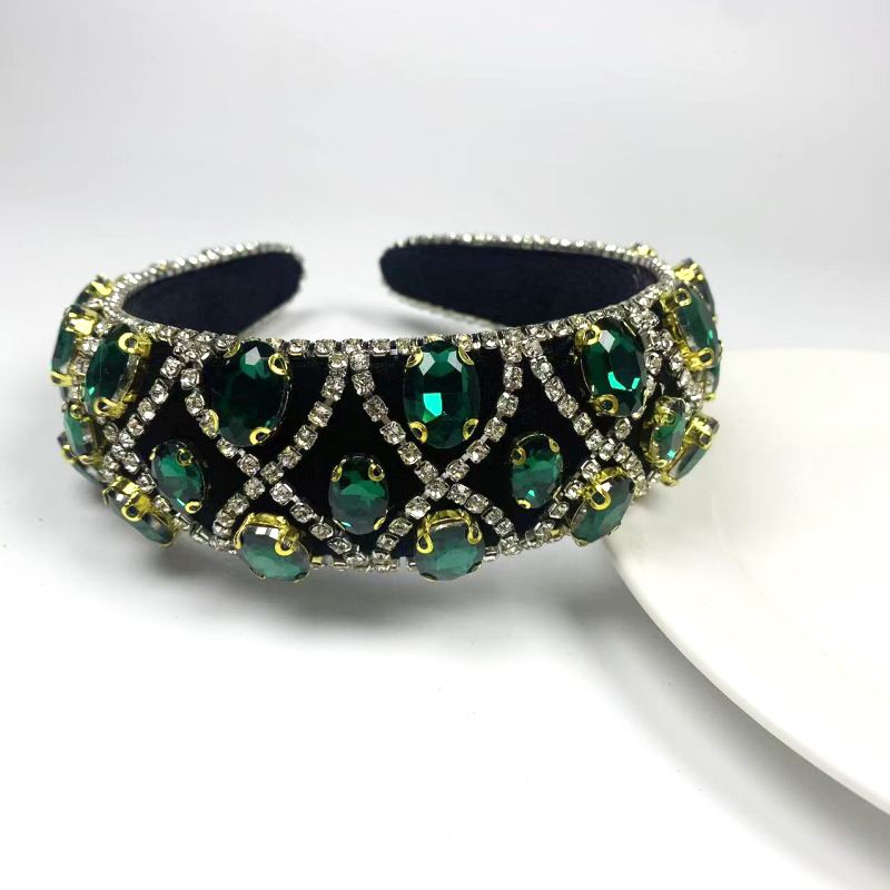 Barokowa opaska na głowę z kryształkami, geometryczny szeroki brzeg, pełnodiamentowy kolorowy kryształ, modny błyszczący dodatek do włosów na imprezę taneczną_voghion.com