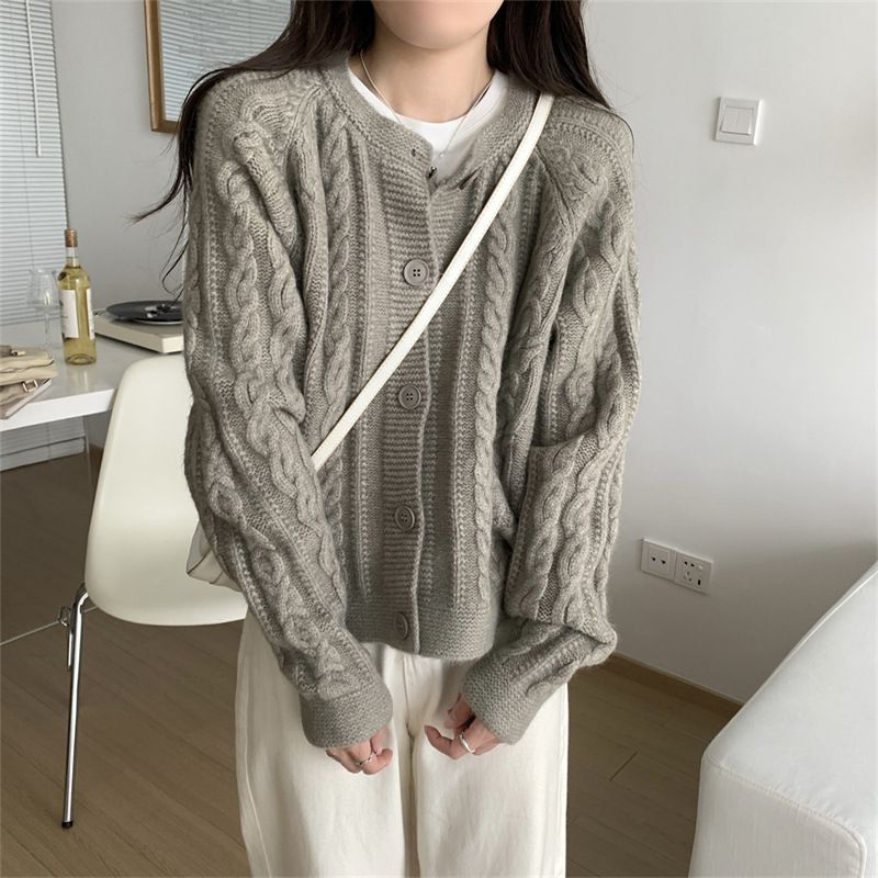 Warm and soft glutinous twisted sweater coat for women autumn and winter new Japanese lazy style loose short knitted cardigan top_voghion.com